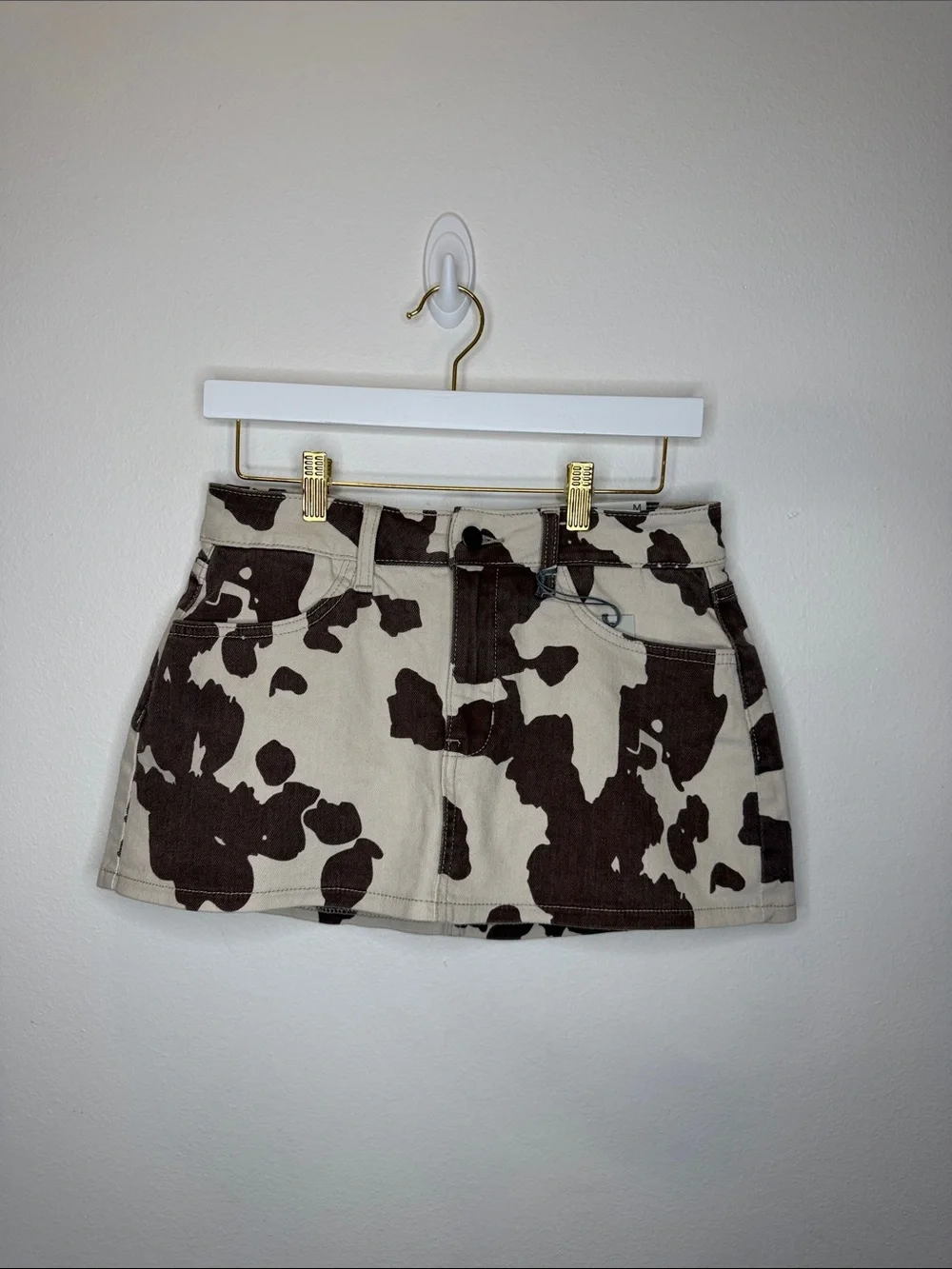 Just USA Cow Print Mini Skirt in Cream and Brown